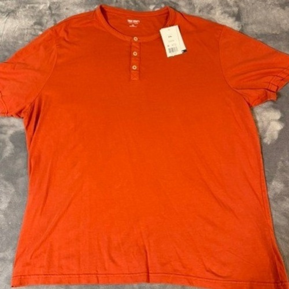 True Craft Mens XXL Burnt Orange Short Sleeve Henley Cotton Shirt New NWT